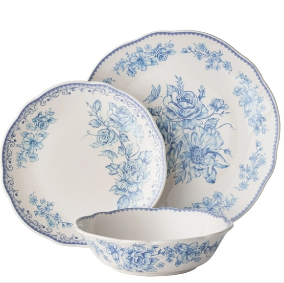 ❤️ New Pioneer Woman Agatha Blue Floral 12-Piece Dinnerware Set - Picture 4 of 6